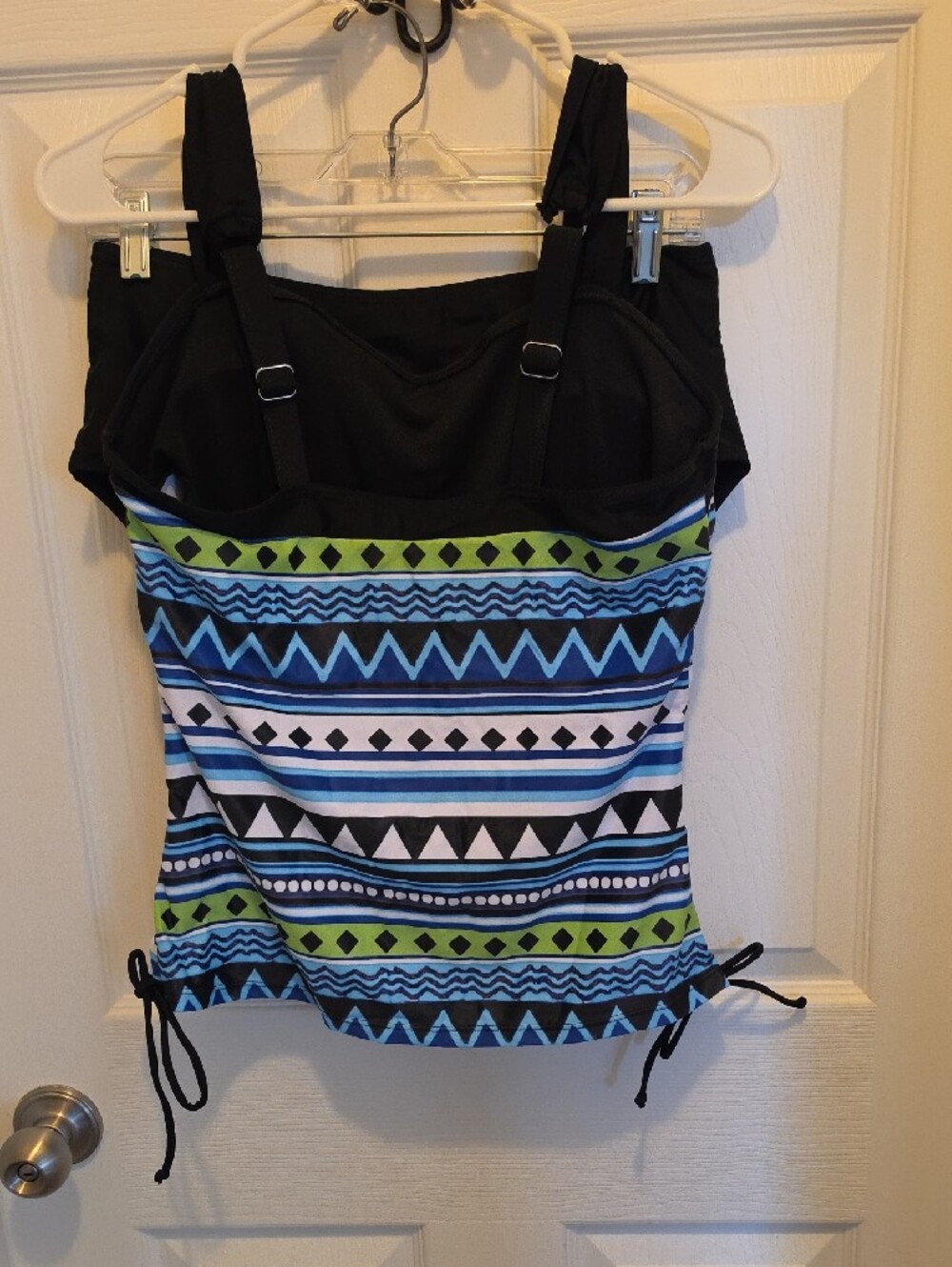 NWOT- Black & Blue Striped Geometric Two-Piece Swimsuit with Lime Accents - Picture 2 of 4